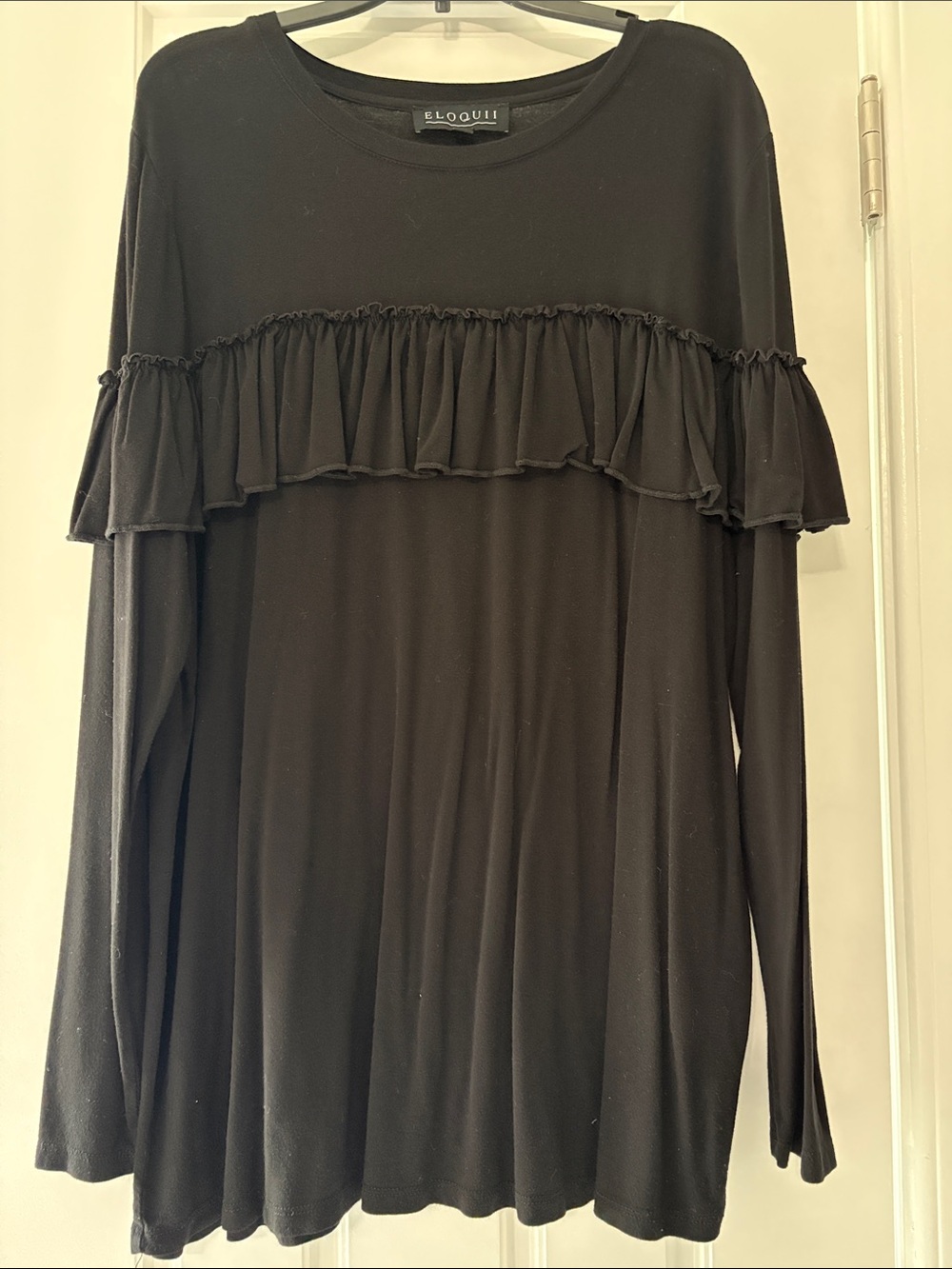Eloquii Black Long Sleeve Ruffle-Trim Top
